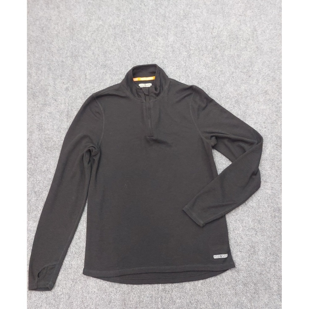 Omni Wool‎ Pullover Mens Medium Black 1/4 Zip Thumbholes Long Sleeve